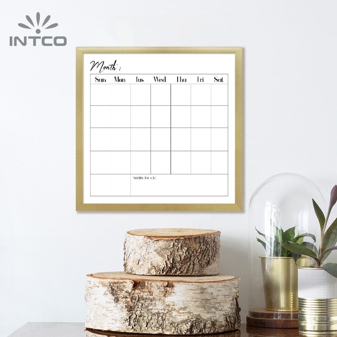 Quadro de apagamento a seco com calendário semanal com moldura dourada 16 × 16 pol. 5