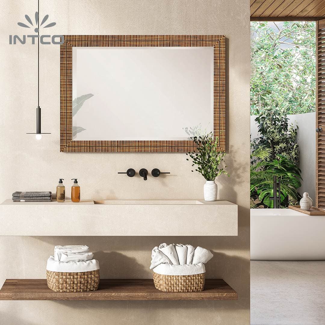 Espelho decorativo moderno montado na parede com moldura PS 5