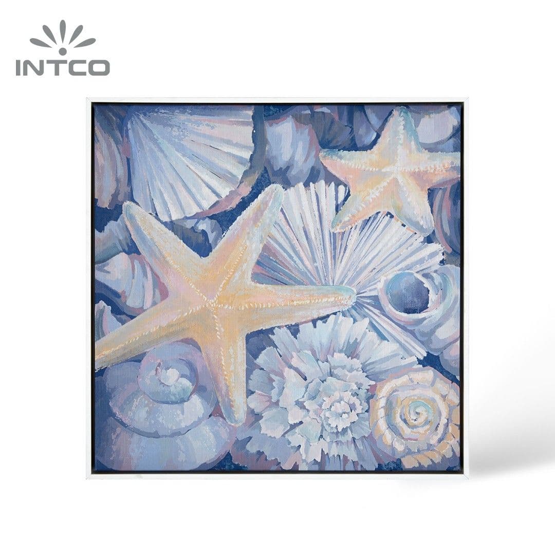 Peça de arte de parede em tela com tema estrela do mar e concha do mar de 2 6