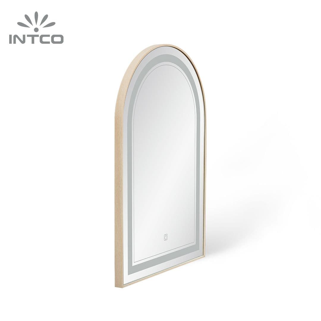 Espejo de pared para baño LED con marco de aluminio arqueado Espejo de pared para baño LED con marco de aluminio arqueado