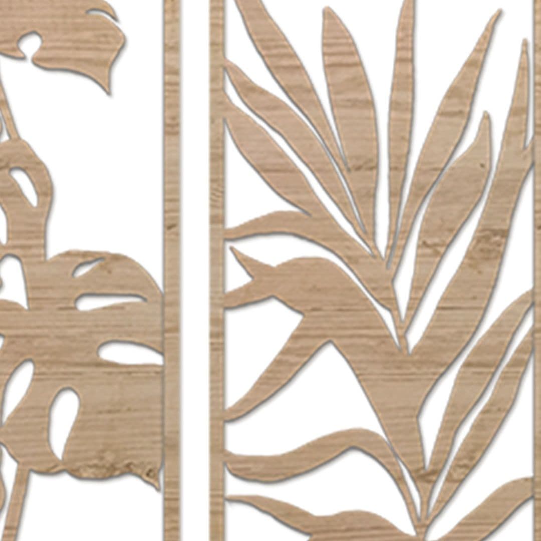 Arte botânica de parede em madeira vintage com folhas tropicais decoração de parede natural 6