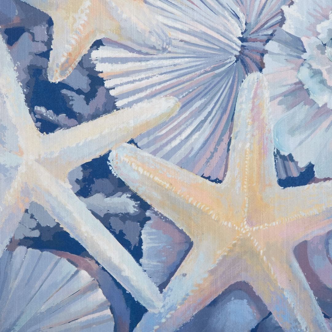 Peça de arte de parede em tela com tema estrela do mar e concha do mar de 2 7