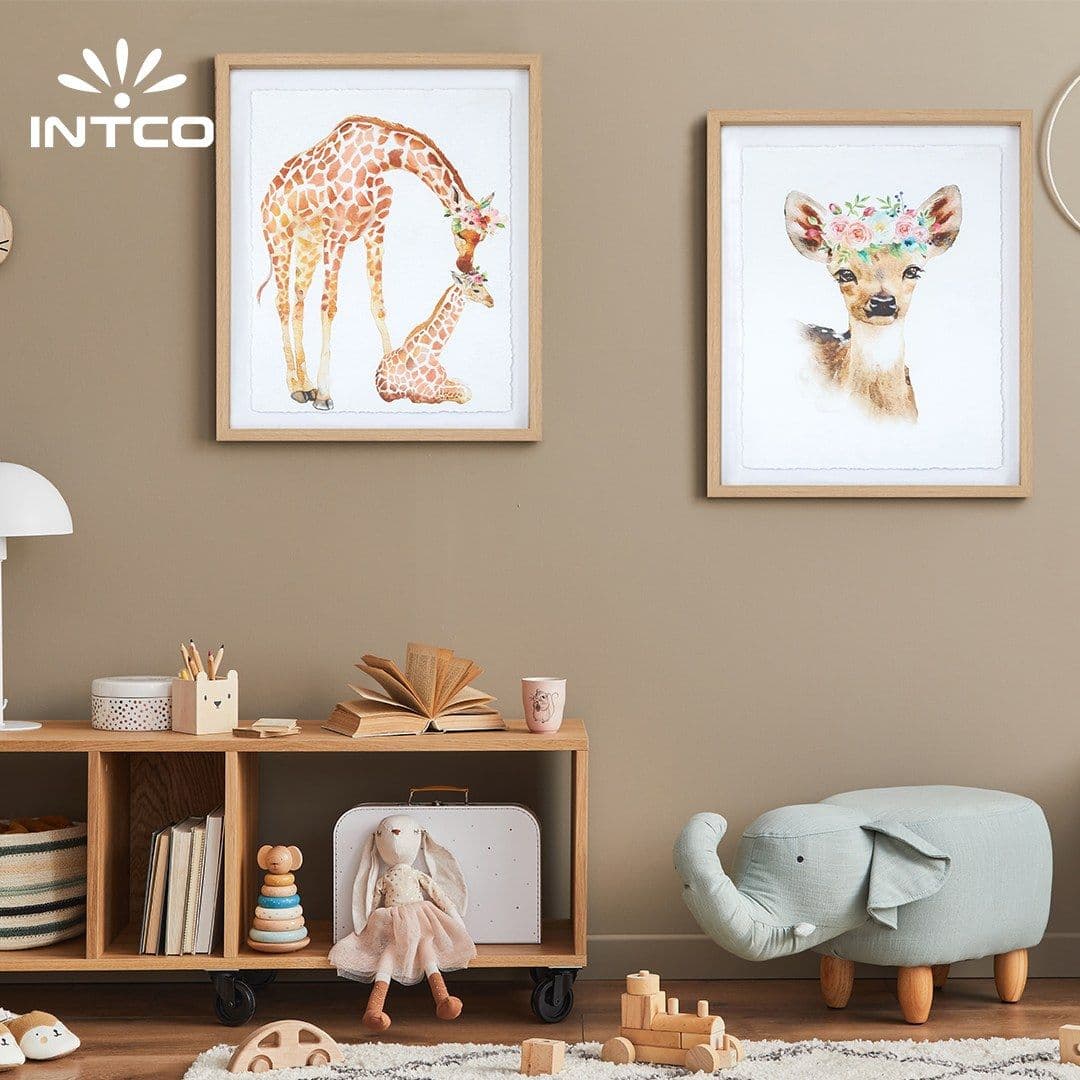 Peça de 2 peças de decoração de arte de parede emoldurada de girafa animal 4