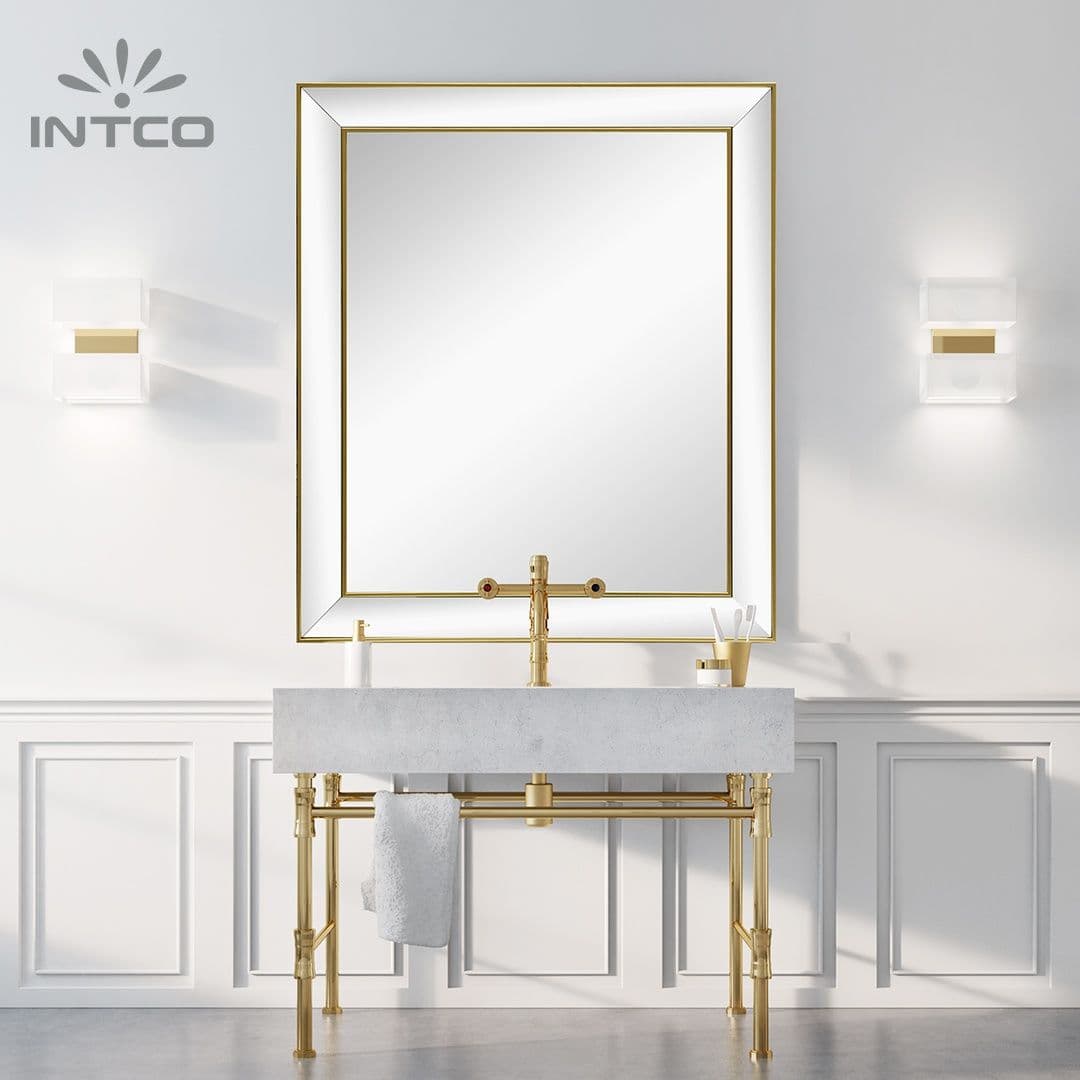 Espelho decorativo de parede com moldura PS dourada 5