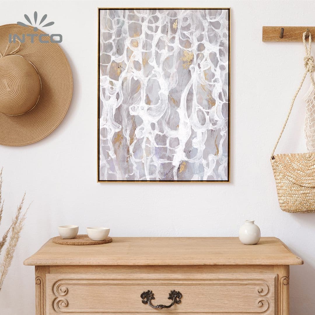 Arte de parede em tela grande emoldurada abstrata neutra 4