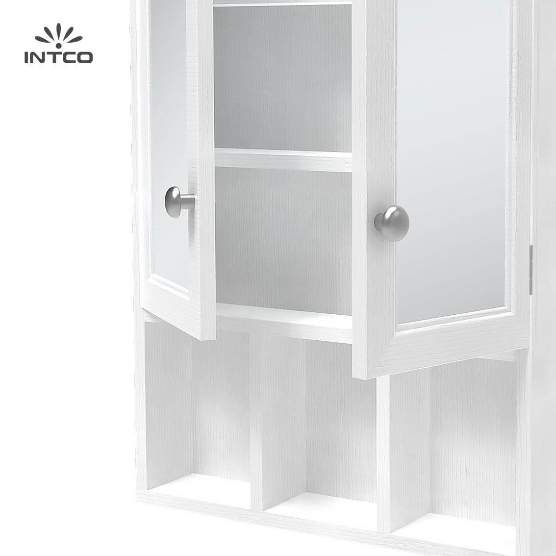 Armário de banheiro de parede com porta dupla e espelho 7