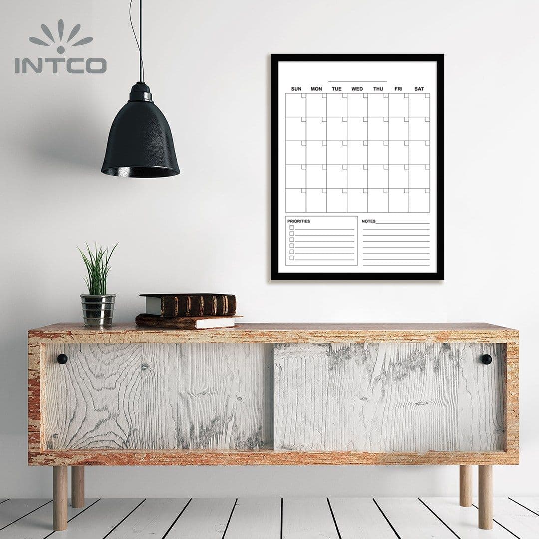 Calendário de Parede Apagável a Seco com Moldura Preta 40x40cm 6