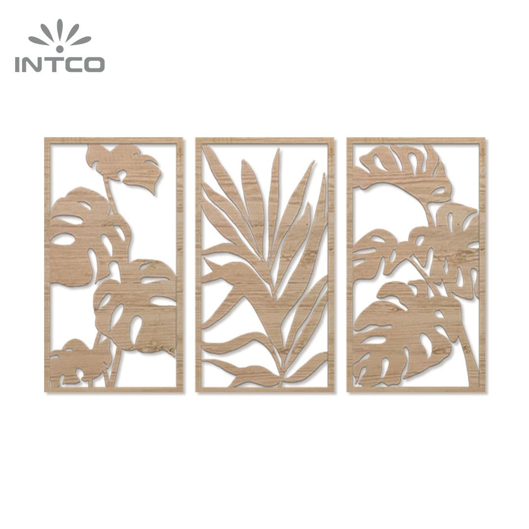 Arte botânica de parede em madeira vintage com folhas tropicais decoração de parede natural 5