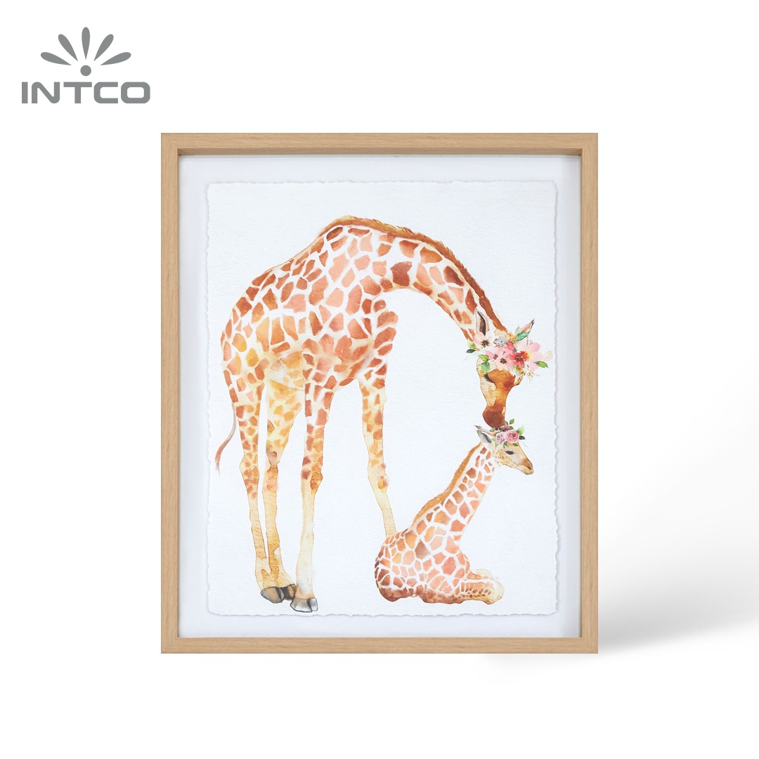 Animal Giraffe Framed Wall Art Decor Piece of 2